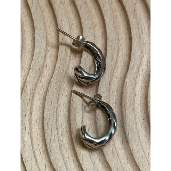 VTG Sterling Silver 925 NVC Half Hoop Open Work Braided Earrings Boho Minimalist - Picture 3 of 15
